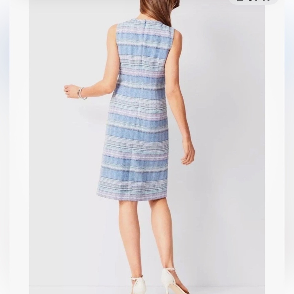 TALBOTS Women’s Blue Stripe Tweed Shift Dress  Sleeveless Sz 16 W Petite - Picture 2 of 10